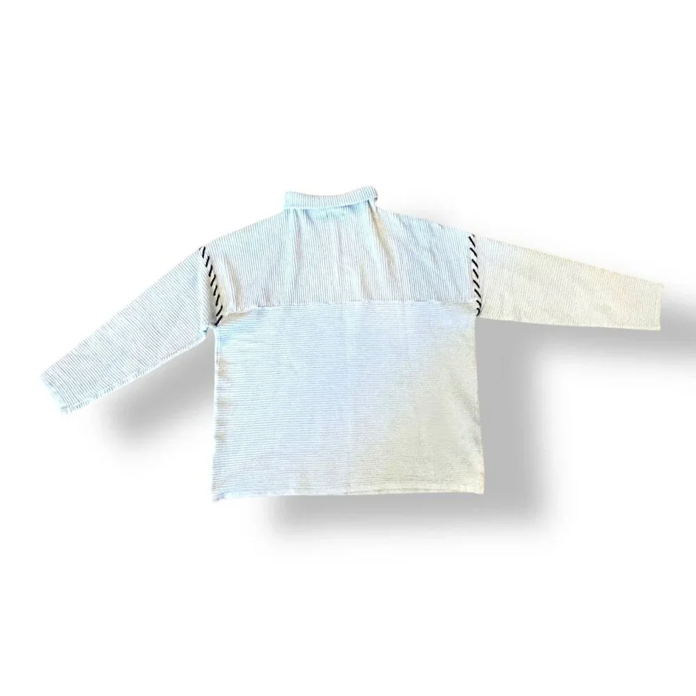 Tahari Women’s Sweater‎ XL Beige Ribbed Turtleneck Pullover Black Stitch Detail - Picture 8 of 16